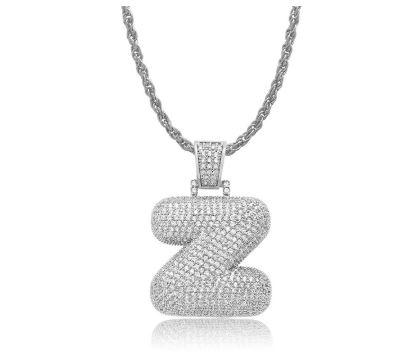 PIPE Rhodium HH Bubble Letter necklace with rhinestone details and a rope chain, showcasing a trendy hip hop style.